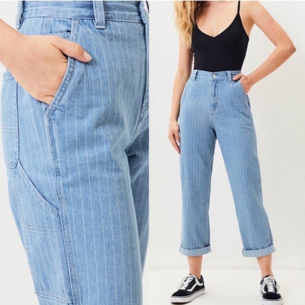 PacSun Pin Stripe Carpenter Mom Jeans Wide Leg High Rise Women’s Denim
